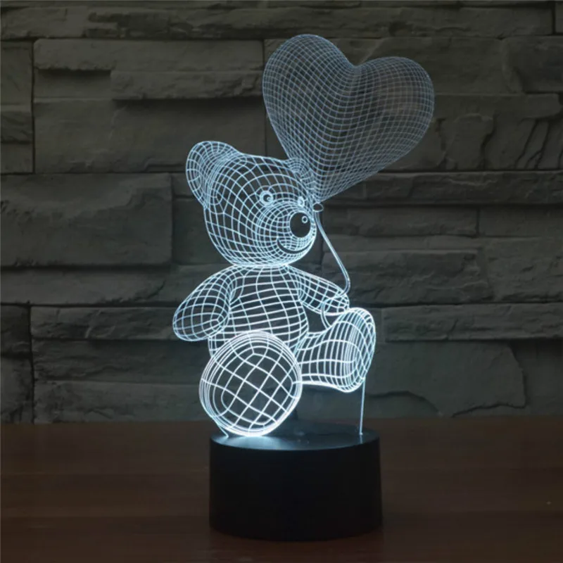 3D светодиодный ночной Светильник шар Мишка любящее сердце фигурку 7 цветов