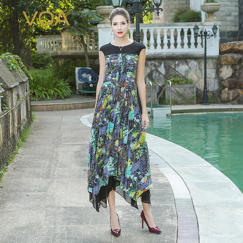 VOA 2018 осеннее Новое модное высококачественное роскошное шелковое платье с