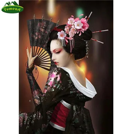 5903807 YUMEART полная квадратная Алмазная картина "Японская гейша" Diy мозаика Стразы незавершенная Алмазная вышивка, украшение для дома - Цвет: 5903807