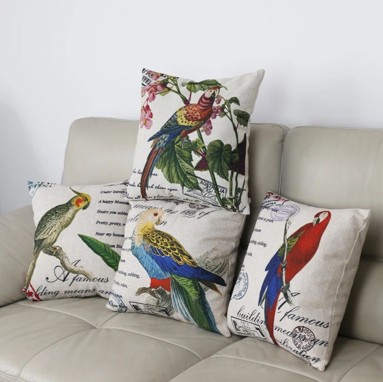 Ретро Винтаж попугай чехол для подушек с изображением птиц белье Декоративные