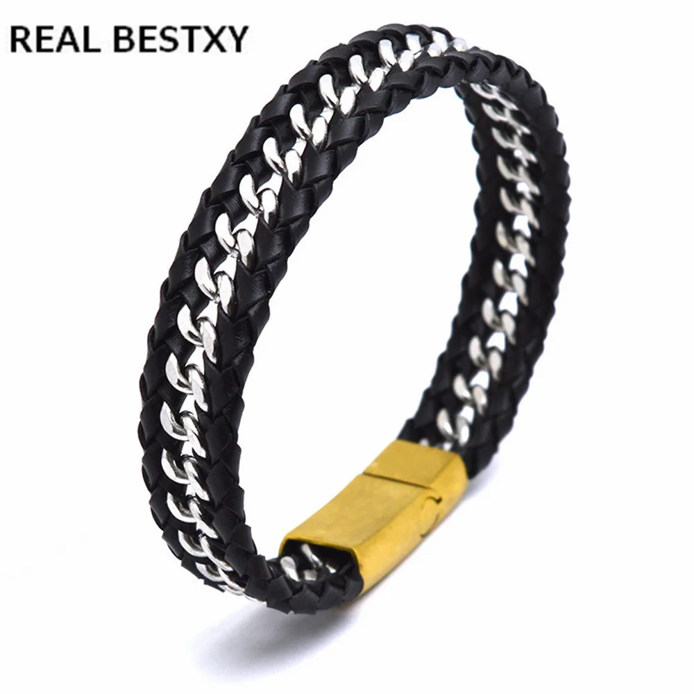 Модный черный кожаный браслет BESTXY с пользовательским логотипом мужские