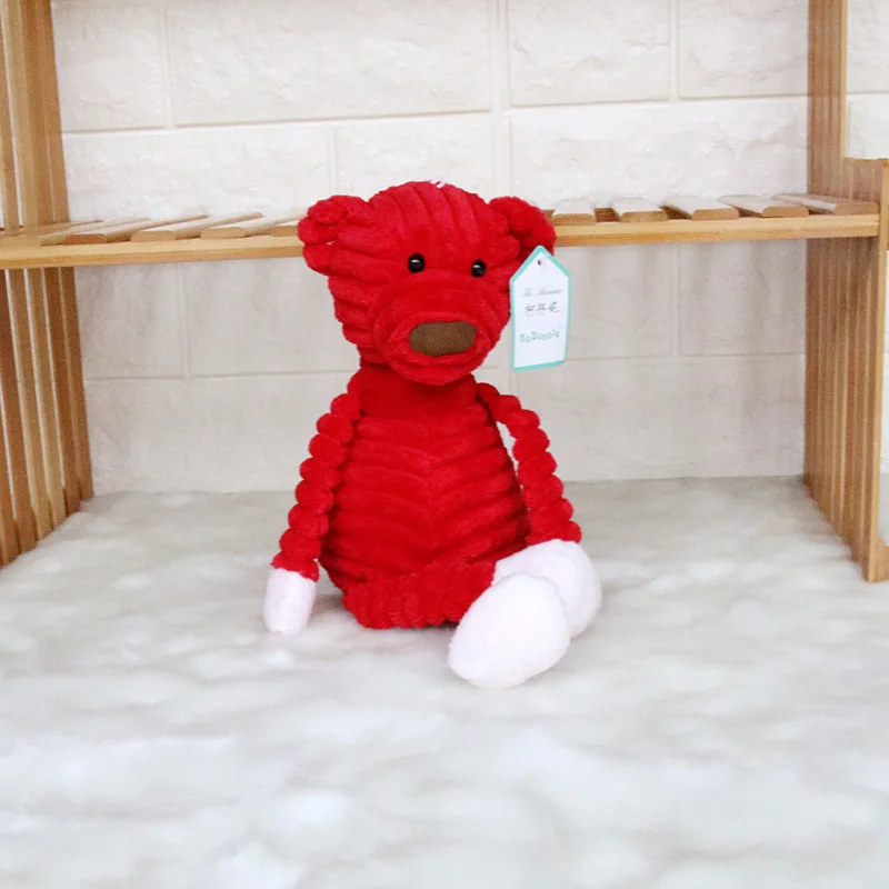 Red bear Детский слон, Лев, лиса, кролик, свинья, панда, утка, обезьяна, мягкие игрушки, милые плюшевые игрушки для детей в полоску - Цвет: Red bear
