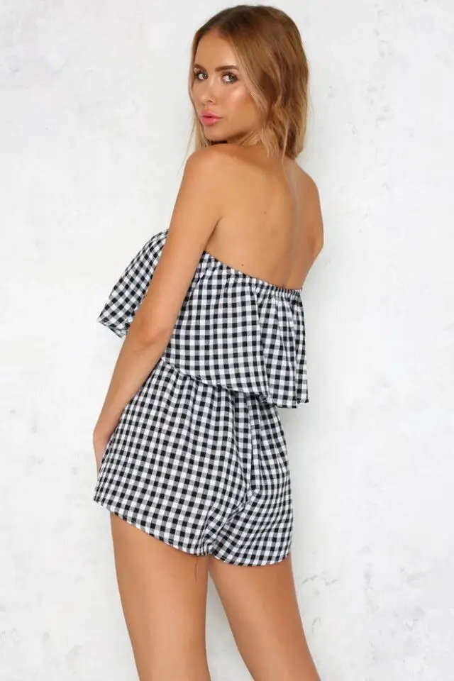 LARRONKETY Designer 2017 Summer Plaid Cotton Polyester Casual Jumpsuits Fashion Vintage Style All Match Playsuits Rompers | Женская