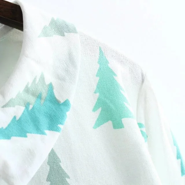 Свободные Мультфильм Дерево Печати женщины Dress Весна Длинные Рукава Хлопок