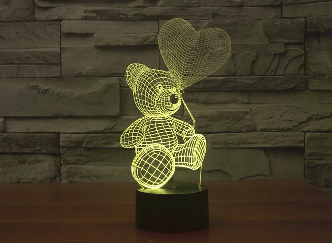 Акриловый 3D стерео светильник мишки тедди 7 цветов изменение цвета USB спальня