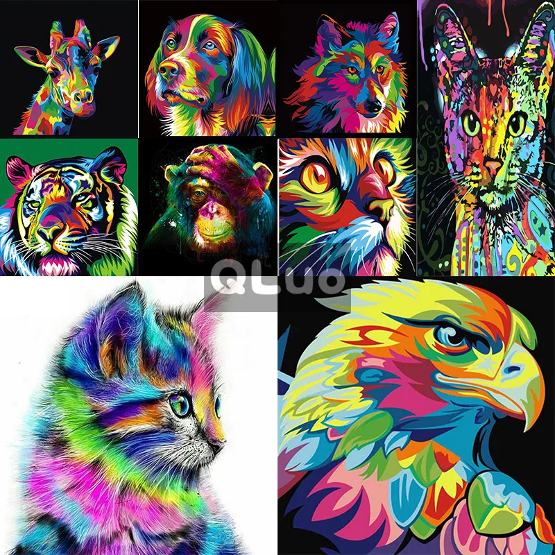 12 Вышивка Крестом Картины Coloful Животные жираф волк тигр обезьяна cat ect алмазов