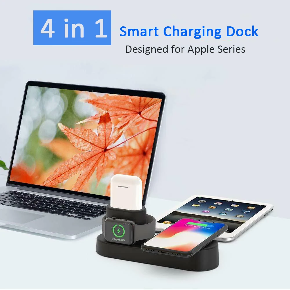 4 в 1 Qi Быстрое беспроводное зарядное устройство док-станция для iPhone XS Max XR samsung Apple Watch AirPods 3 2 индукционная зарядная подставка