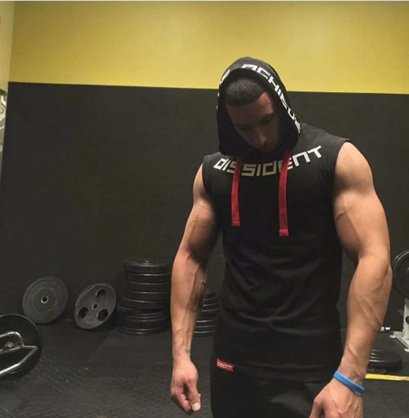 Тренажеры торговой марки muscleguys одежда для фитнеса мужская майка с капюшоном для бодибилдинга Стрингер майка для тренировки майка без рукавов - Цвет: Черный