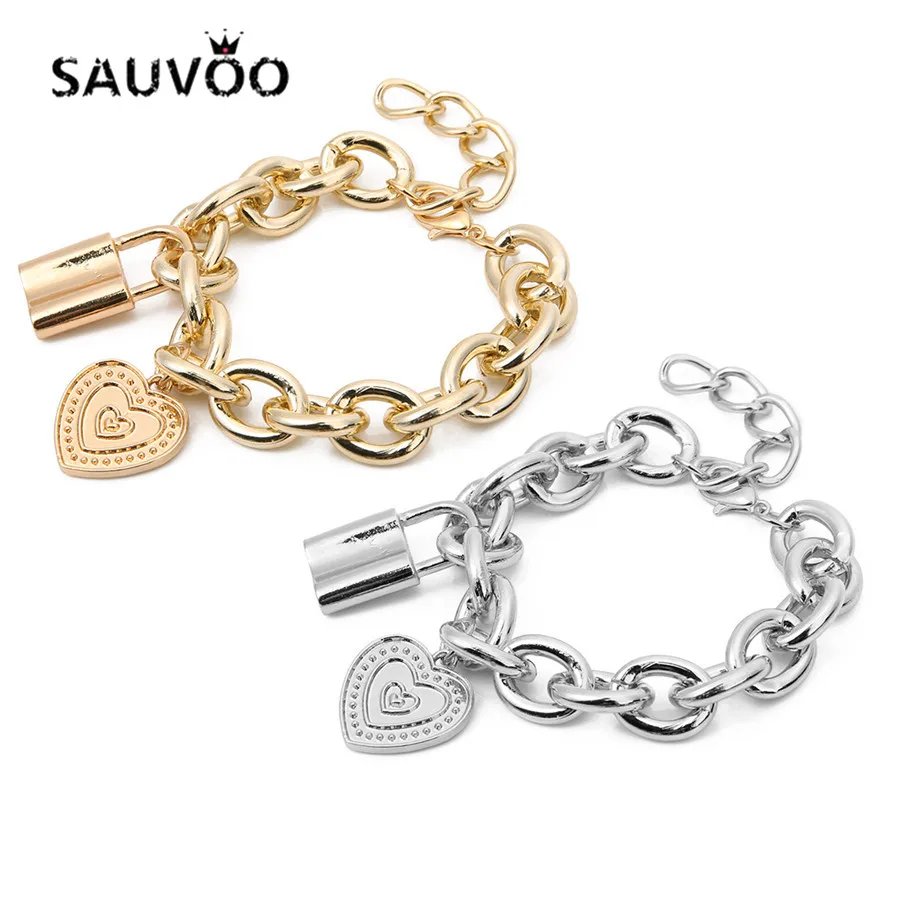 SAUVOO Для женщин многоуровневый замок подвеска Шарм в виде сердца Браслеты модные
