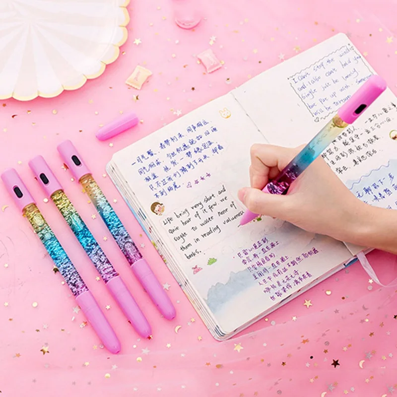 Шт. 1 шт. блестящая Милая ручка жидкий цвет Kawaii легкие гелевые ручки Хрустальная ручка офисная пишущая Милая канцелярская подарок случайный стиль