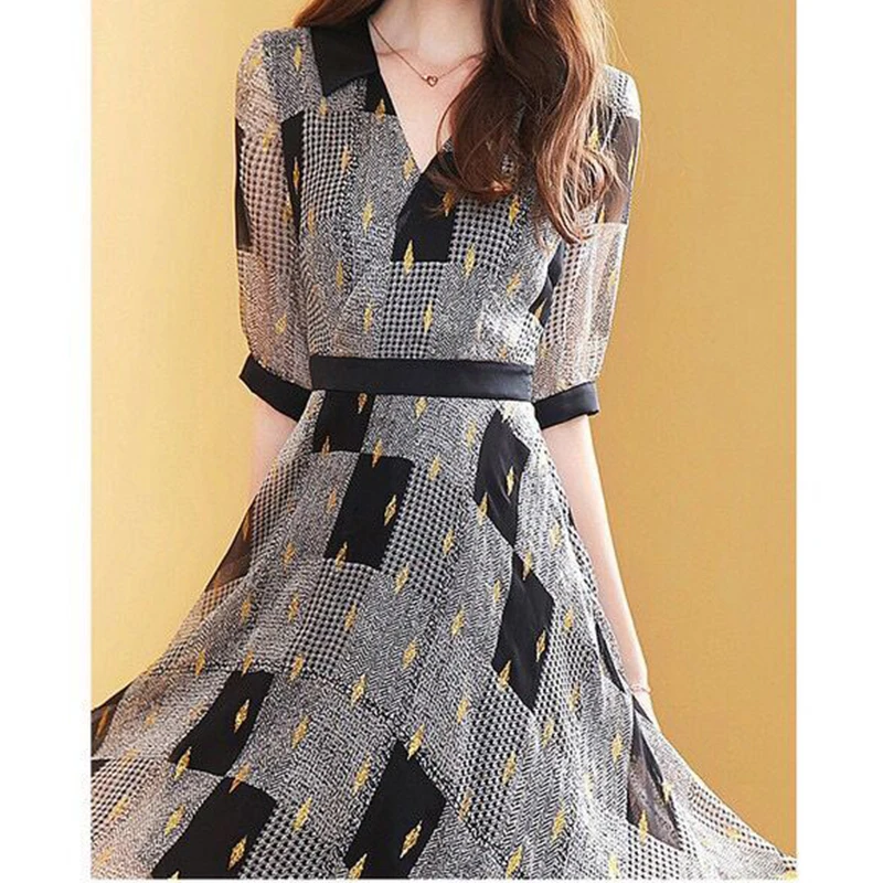 Сексуальное шифоновое платье с v образным вырезом и принтом тысячи птиц Новое