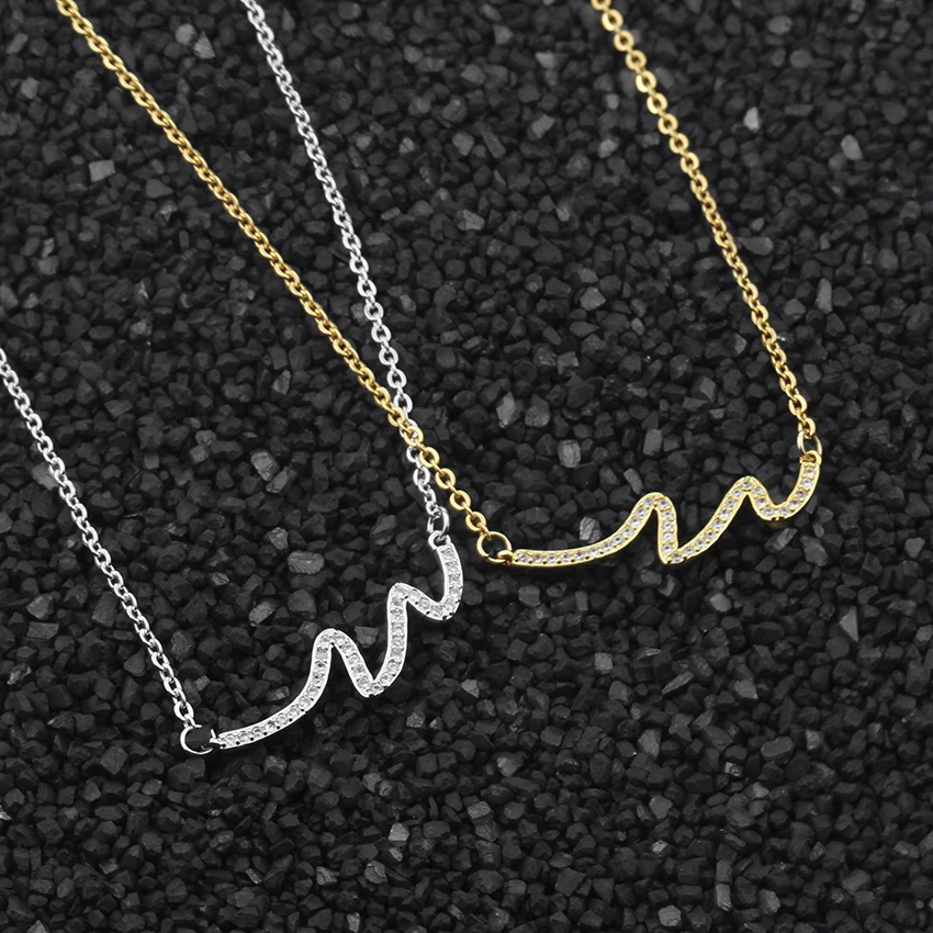 

V Attract 10pcs Luxury CZ Wave Necklace For Women Punk Jewelry Stainless Steel Ketting link Chain Collier Choker Birthday Gift