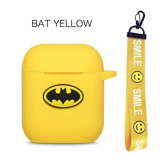 Bat Yellow Rope Мягкие силиконовые bluetooth наушники чехол с героями мультфильмов Marvel для Apple AirPods ультра-тонкий милый защитный чехол для AirPods зарядная коробка - Цвет: Bat Yellow Rope