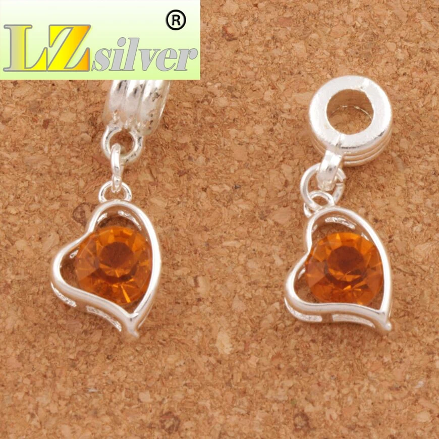 

22pcs Silver-Plated Bail Crystal Heart Big Hole Beads 11Colors 32X12mm Fit European Charm Bracelets B1747