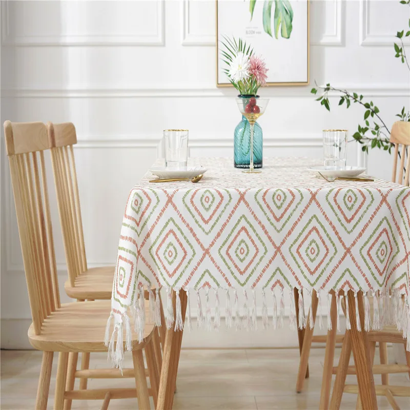 3-цветная скатерть с кисточками современная цветная Геометрическая клетчатая