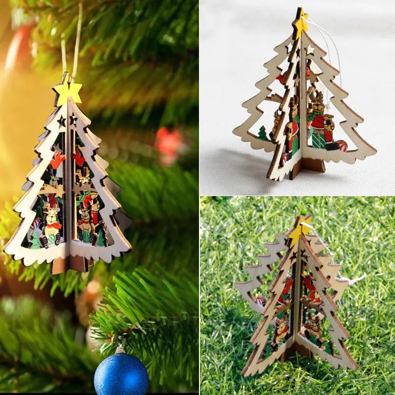 3D деревянное Рождественское украшение Xmas Tree подвесные украшения на стене дома