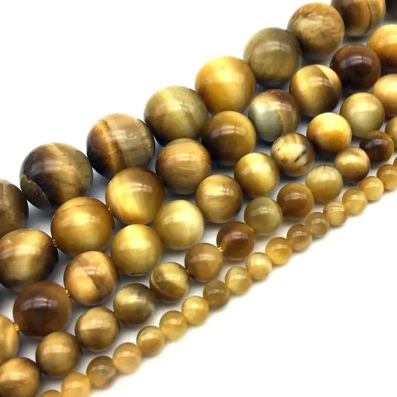 Натуральная каменная бусина из тигрового глаза с золотистым оттенком, шарообразная, гладкая, 6 мм, 8 мм, 10 мм, 12 мм, для создания украшений своими руками.