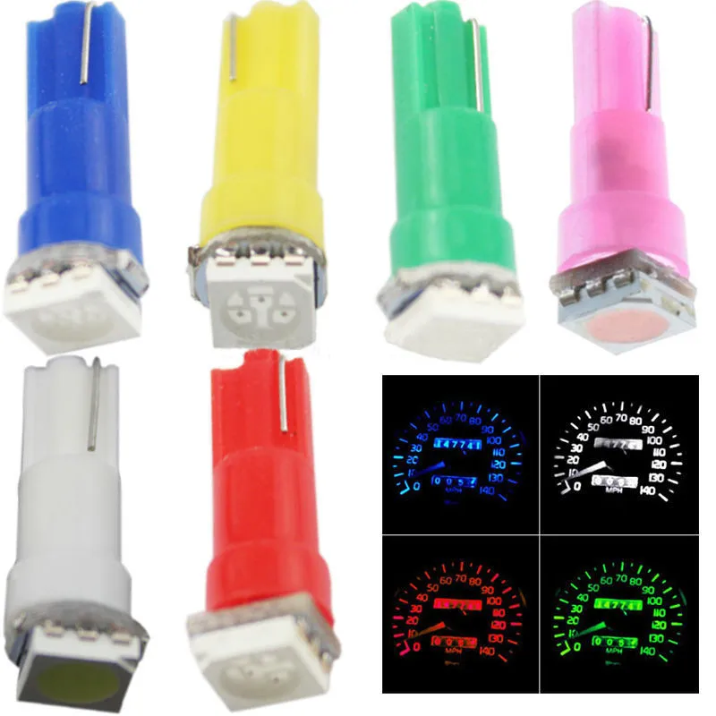 10 шт. авто светодиодный W2 X 4.6d T5 5050 1 SMD белый/f: кристально-голубой/красный/зеленый DC 12 V автомобиль приборной панели предупреждающие огни сигнальные лампы