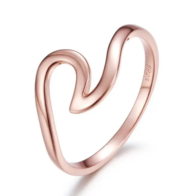 rose gold color ALLNOEL сплошное 925 пробы Серебряное волнистое кольцо S925 знак Белое золото розовое золото 2 цвета покрытие Настоящее хорошее ювелирное изделие классические кольца - Цвет камня: rose gold color