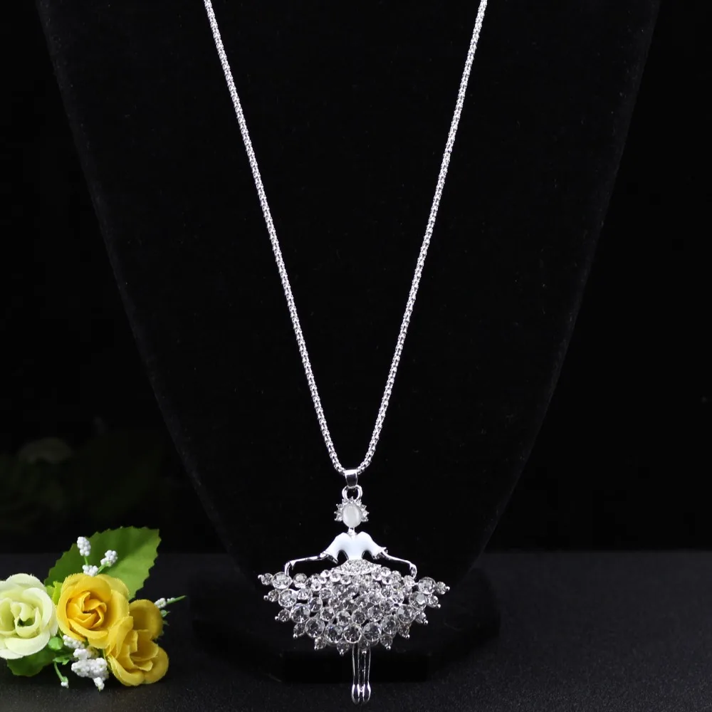 WEVENI Стразы ожерелье с ангелом балериной Феи длинное подвеской цепочка ошейник