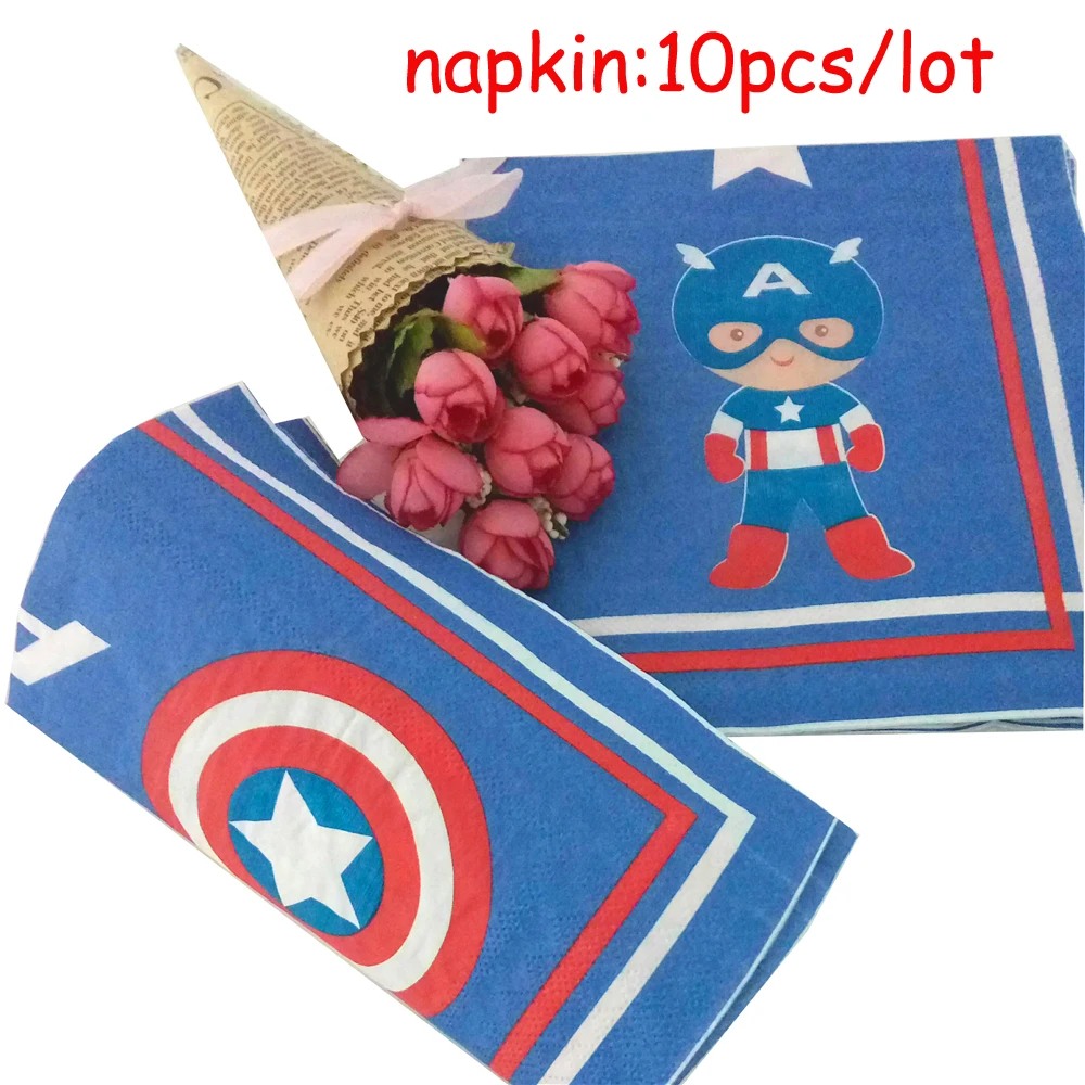 Captain America Theme Tableware Set Birthday Party Decoration Kids Balloons Napkin Cups Tablecloth Flag Straw Party Supplies