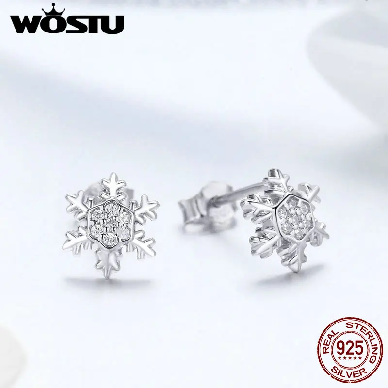 Женские серьги гвоздики в виде снежинок WOSTU элегантные из стерлингового серебра