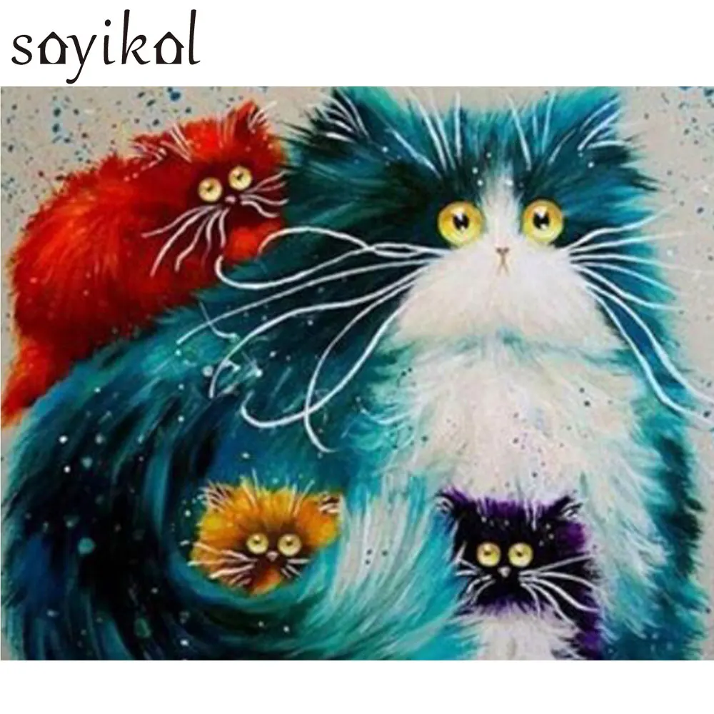 Набор для рисования по номерам на холсте Белая кошка ручная роспись|pictures modern|picture