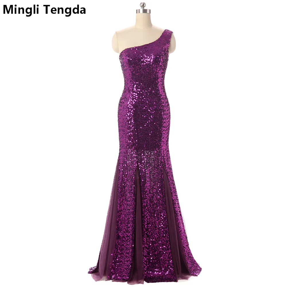 Mingli Tengda 2017 новые фиолетовые длинные вечерние платья на одно плечо сексуальное