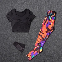 women tracksuit set female sportswear gym fitness clothes sports outfit running yoga crop top leggings suits with chest pad