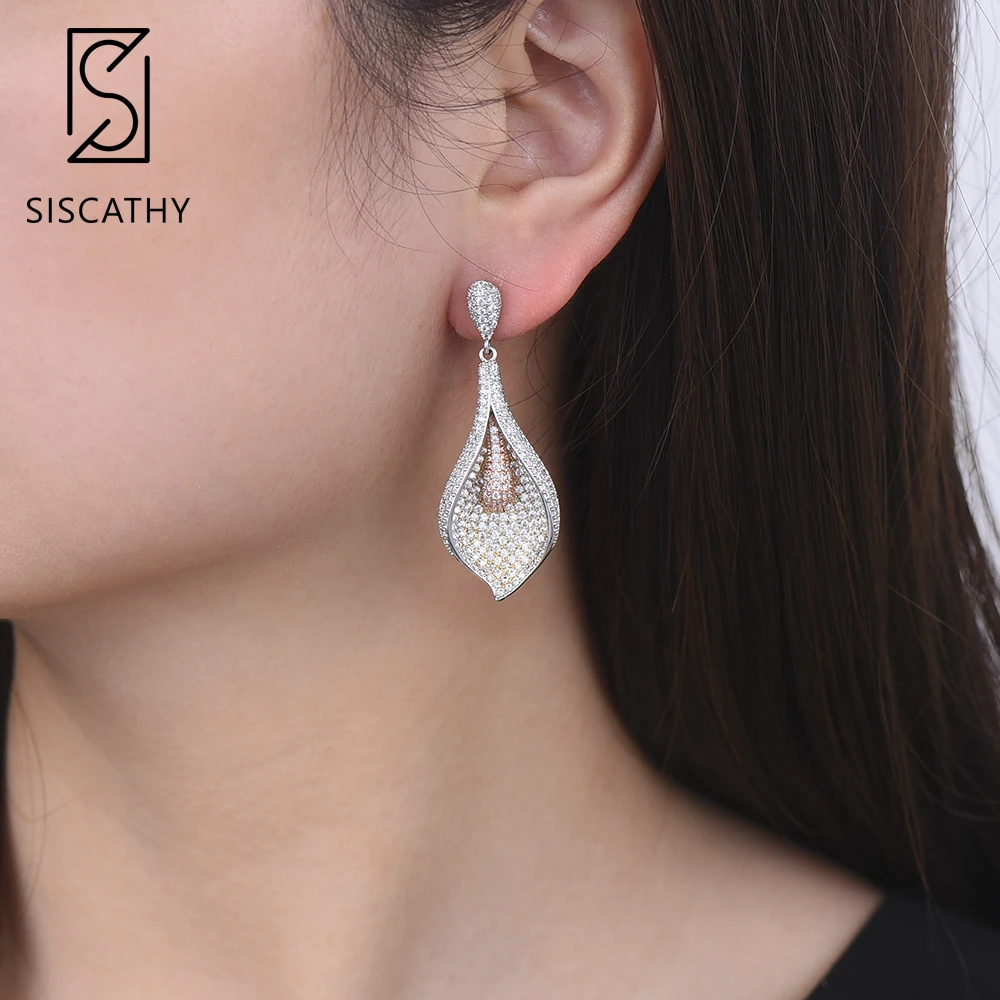 Sisathy 19*49 мм модные ювелирные изделия Тюльпан Цветок серьги кубический цирконий
