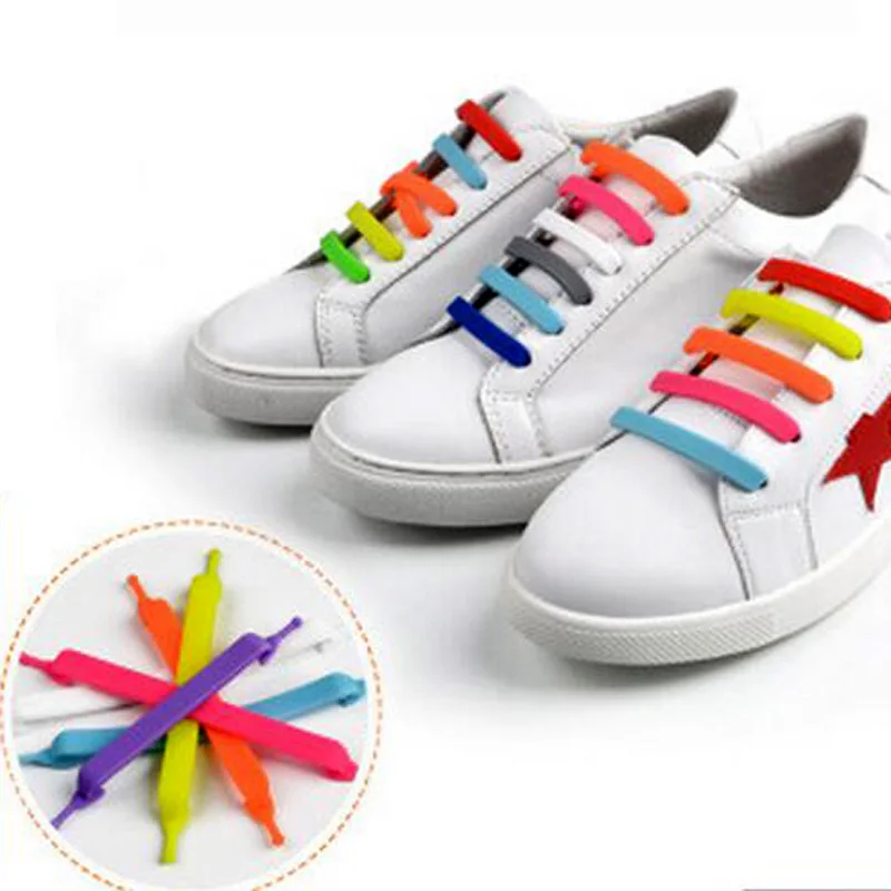 

New 1 Set / 20 Roots Shoelace Novelty Flat No Tie Unisex Elastic Silicone Laces For Mens Womens All Sneakers Fit Girth Popular