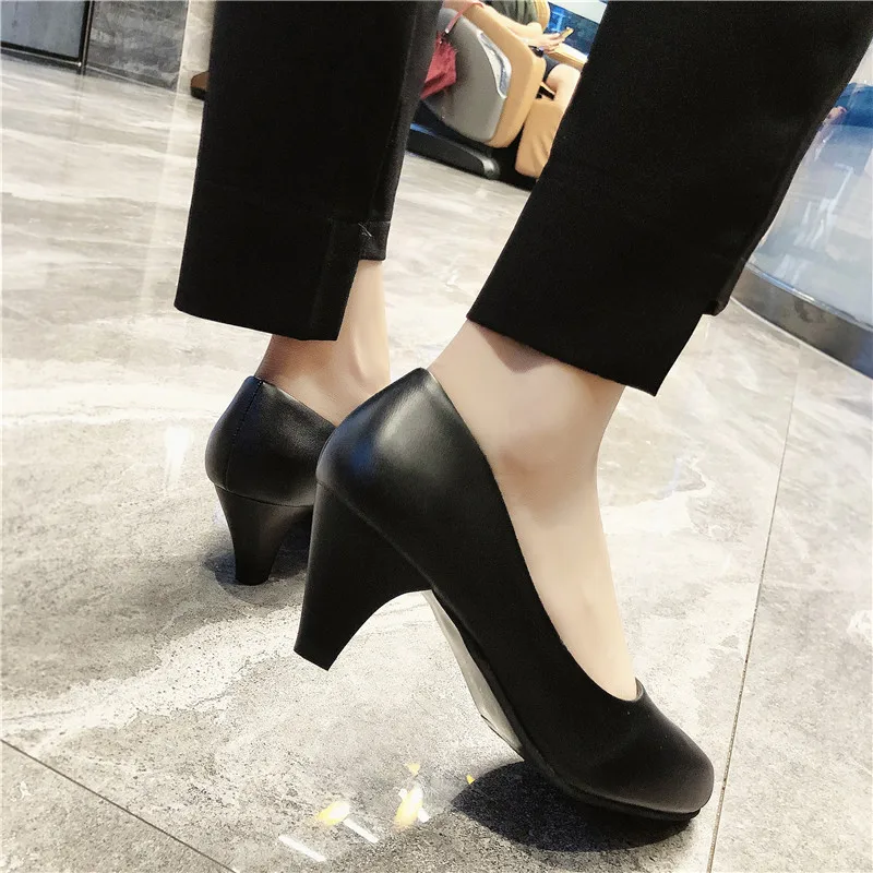 

2019 High Heels Female Pumps Shallow Square Heel Women shoes Ladies Woman New Workplace Office Lady Basic Shoes heel 3-5cm