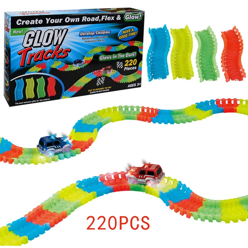 220pcs flashingtrack Железная дорога магический мини дорожный световой гибкий ж/д светящийся гоночный трек набор 28/96/144/192 шт Детские Машинки Игрушки для мальчиков подарок - Цвет: 220pcs flashingtrack