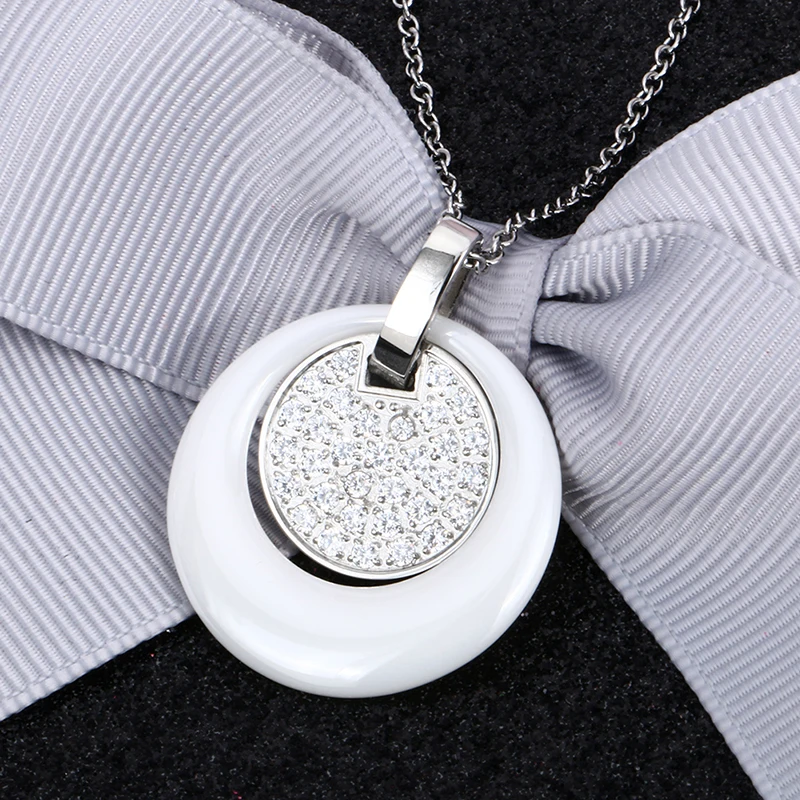 подвеска Белый двухслойные круг Керамика кулон Цепочки и ожерелья с Bling со