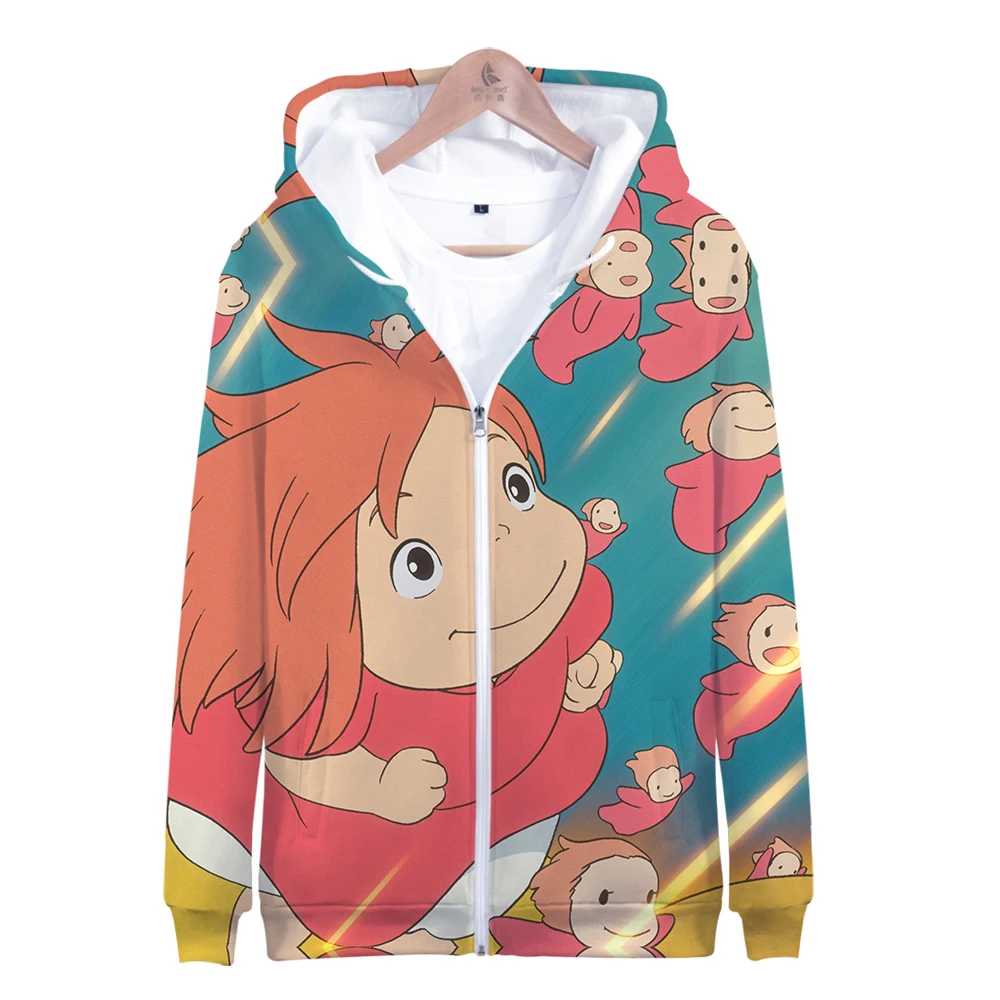 3D Ponyo на скале Для мужчин с застежкой молнией толстовка капюшоном от нескольких