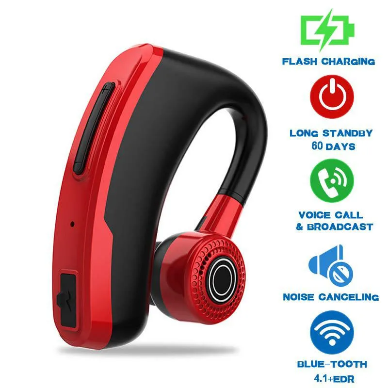 v10 red V9 V10 громкой связи Bluetooth гарнитура для Беспроводной Bluetooth наушники Шум Управление Бизнес Беспроводной Bluetooth гарнитура с микрофоном для телефона в автомобиль - Цвет: v10 red