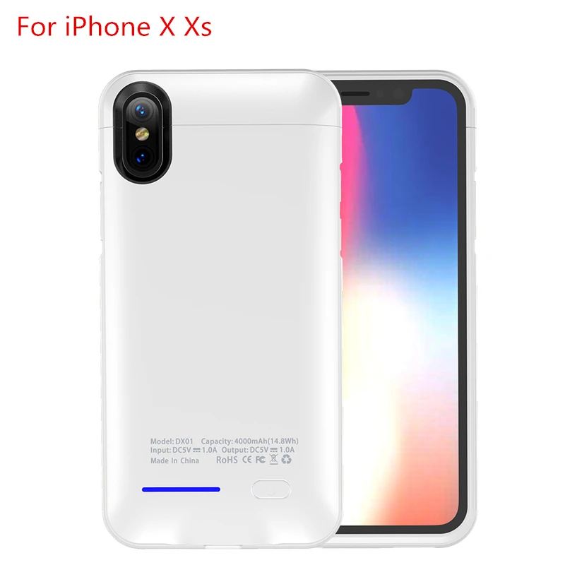 Чехол для iPhone XR XS Max, 4000 мА/ч, зарядное устройство, чехол, внешний аккумулятор, чехол для зарядки iPhone SE 5, 5S, 6, 6 S, 7, 8 Plus, противоударный - Цвет: For iPhone X Xs
