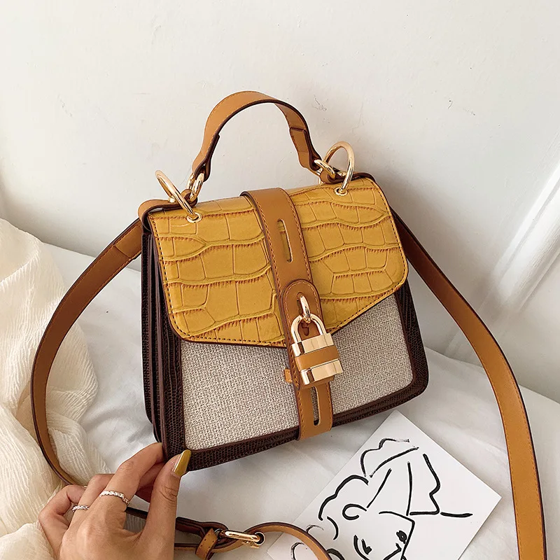 Advanced sense small women's new Korean version of the single-shoulder slant with fashion hand stone pattern square bag |