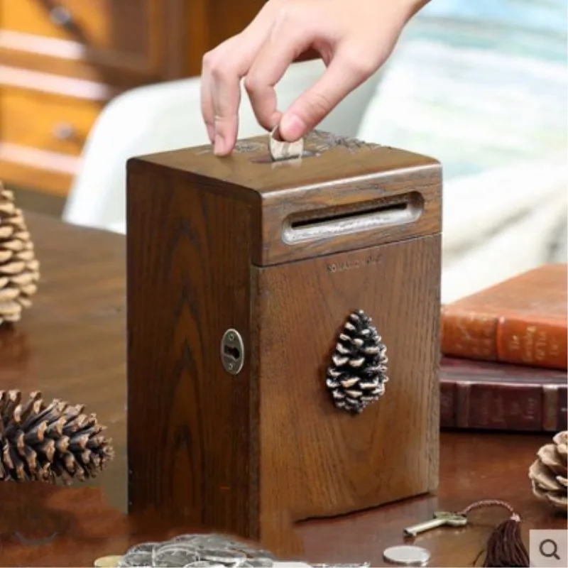 Копилка из массива дерева для хранения монет банкнот большой подарок детей | Дом