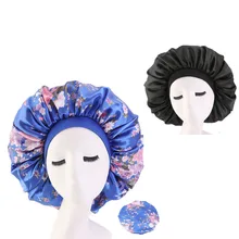 2 pçs/lote mulheres Grande Cap Sono com Prémio Elástico Das Mulheres do Sexo Feminino Casual Satin Bonnet para Dormir Extra Grande capô chapéu (2)