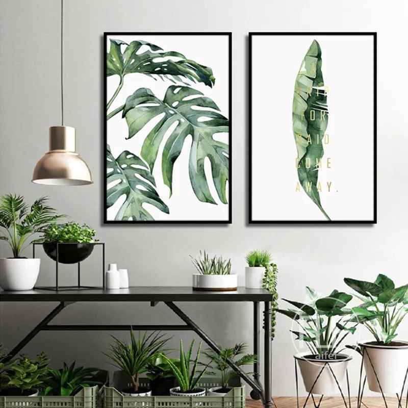 Постер с зелеными листьями Картина на холсте изображением ниммалиста