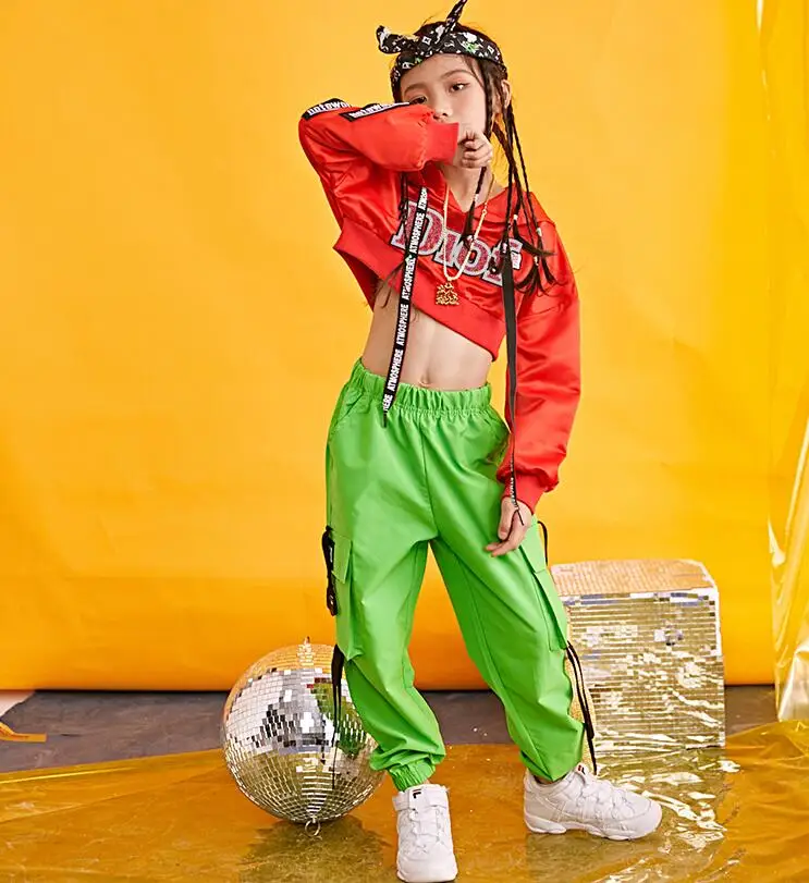 Two piece Костюм для джазовых танцев Детский костюм для уличных танцев свободная Одежда для танцев в стиле хип-хоп для девочек костюмы с длинным рукавом в Корейском стиле - Цвет: Two piece