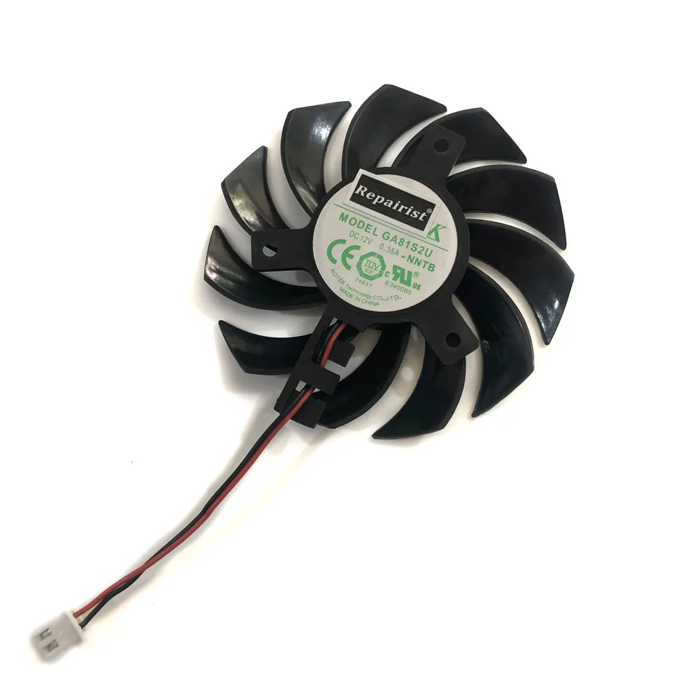 

GA81S2U 75mm 0.38A 2Pin GT440 GT620 GT630 GPU VGA Cooler Fan As Replacement For EVGA GT 440/620/630 Graphics Video Card