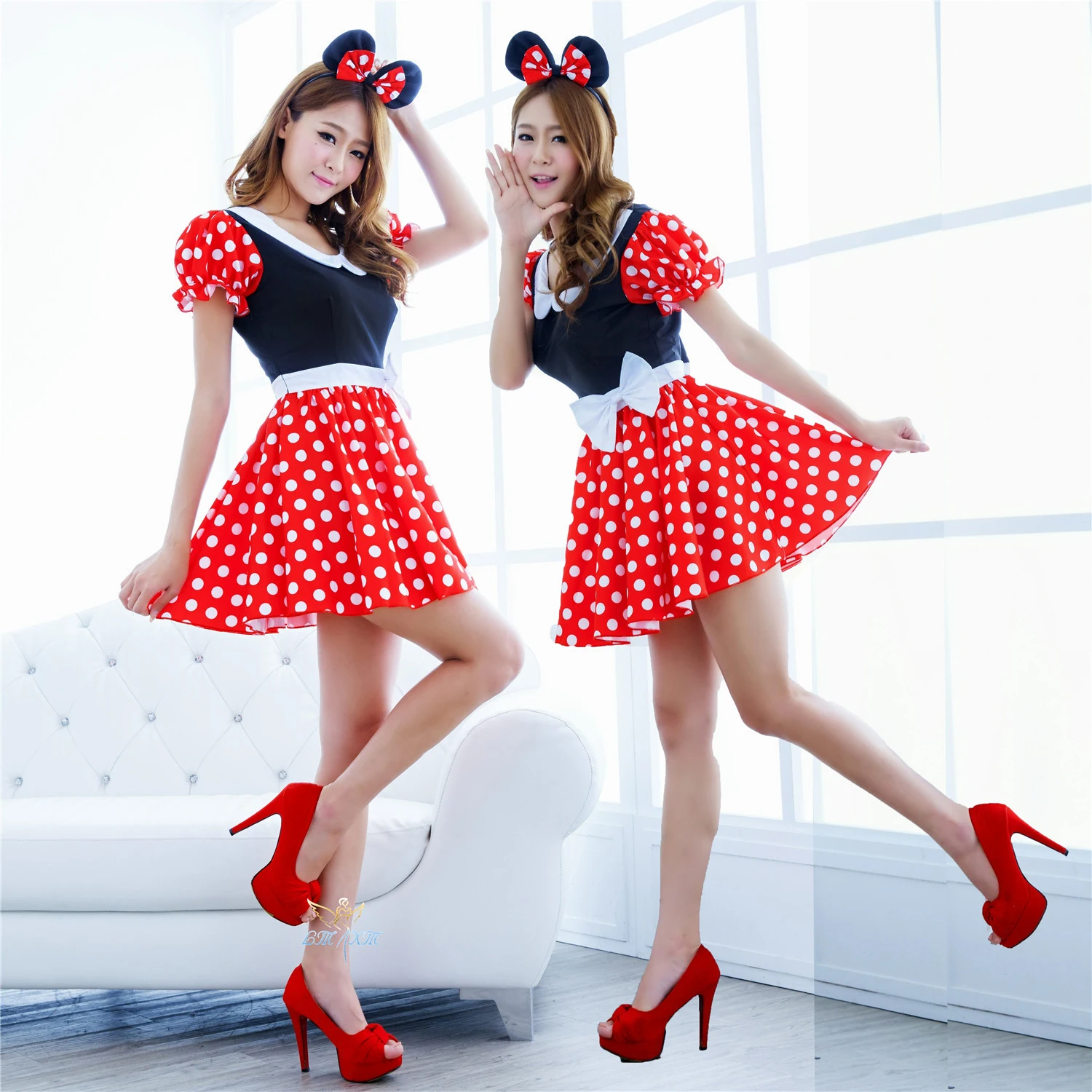Deguisement Femme Carnaval, женское платье для аниме-косплея, черно-красные карнавальные костюмы в горошек с Микки Маусом для взрослых