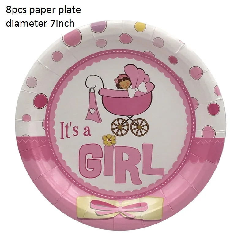 7inch pink plate Это мальчик девочка детская душевая Посуда декоративная бумага для вечеринок баннер соломинки салфетки пластиковая скатерть и набор столовых приборов - Цвет: 7inch pink plate