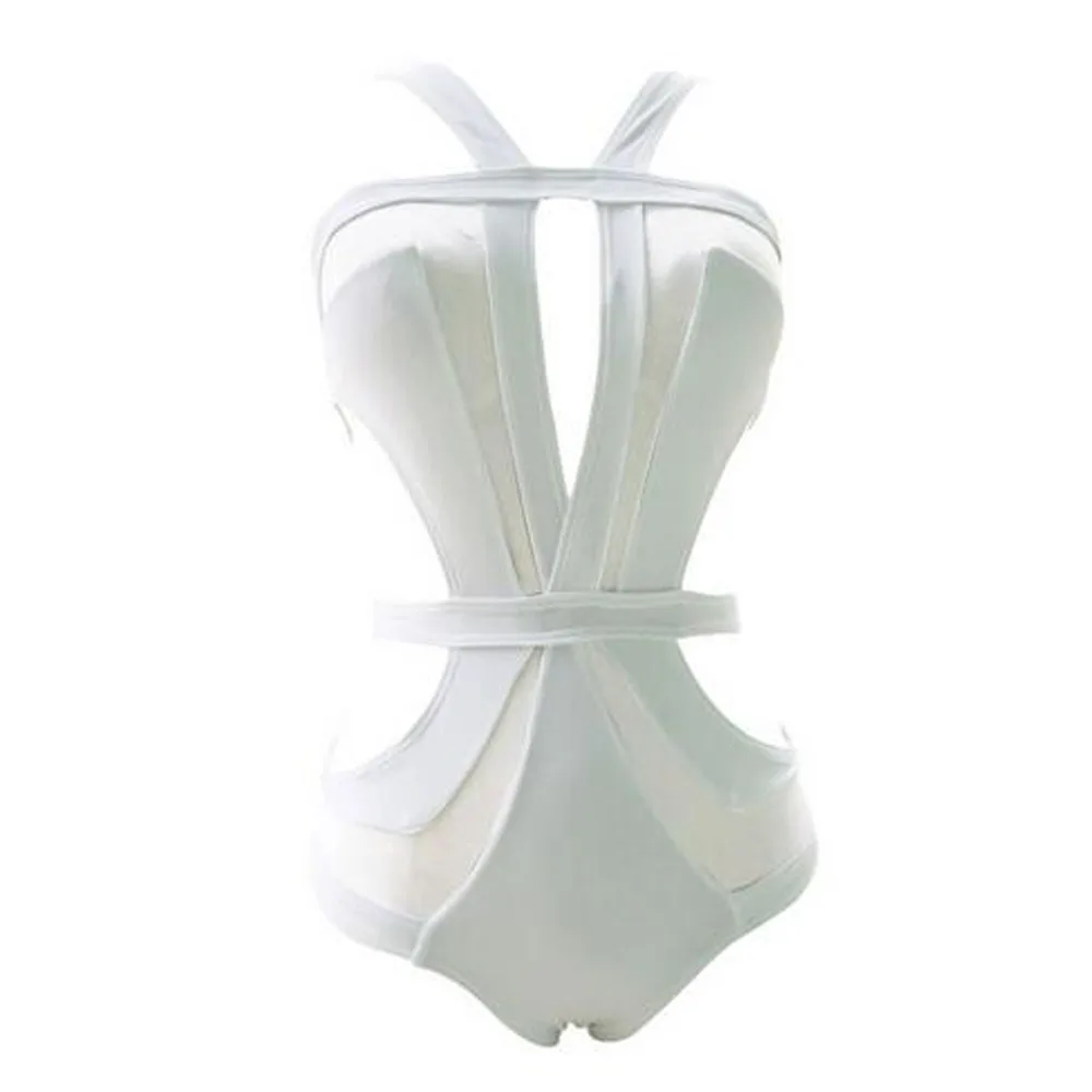 Женский слитный купальник из сетчатой ткани с лямкой на шее бандажный Цельный