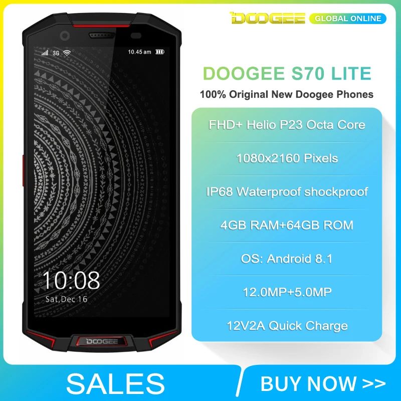 IP68 DOOGEE S70 lite Водонепроницаемый противоударный 5500 mAh 12V2A Charge 5 99 'Ɗ GB 64 смартфон