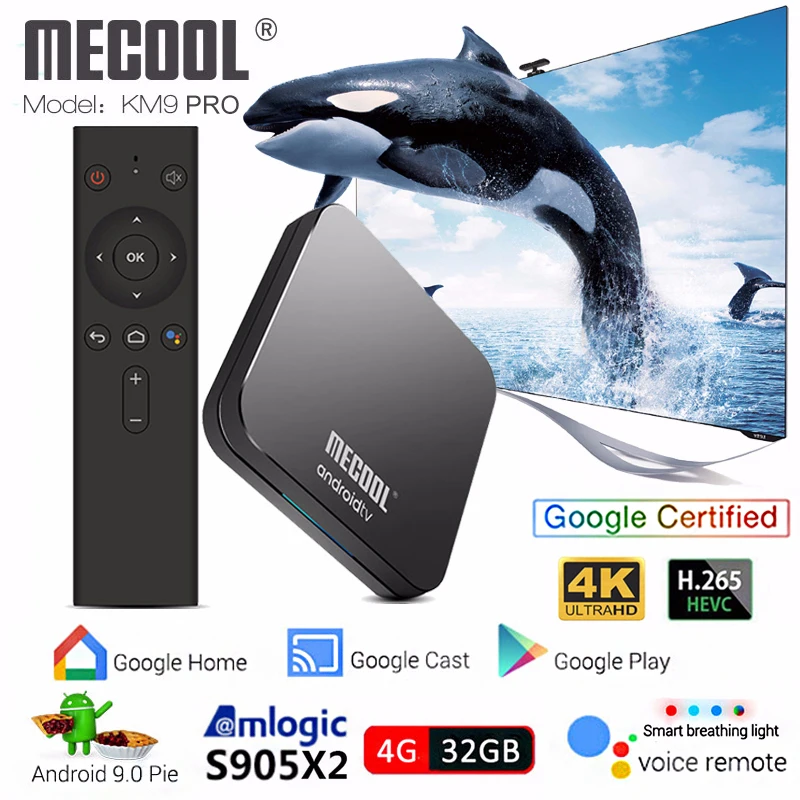 MECOOL KM9 PRO A tv Android tv Google Сертифицированный Android 9,0 tv Box 4 ГБ 32 ГБ Amlogic S905X2 4K 5G Dual Wifi BT4.0 PK KM3