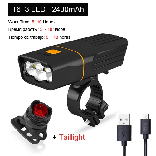 T6 2400 Set 2 NEWBOLER 3 светодиодный велосипед светильник спереди L2 USB Перезаряжаемые 18650 Батарея держатель 360 с сзади светильник комплект горный велосипед светодиодный головной светильник крепление - Цвет: T6 2400 Set 2