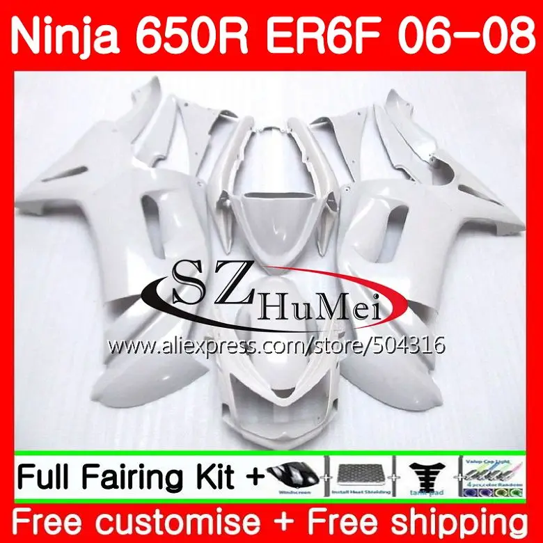 

Body For KAWASAKI Pearl White NINJA 650R ER6 F 650 ER-6F 06-08 4SH17 Ninja650R ER6F 06 07 08 ER 6F 2006 2007 2008 Fairings Kit